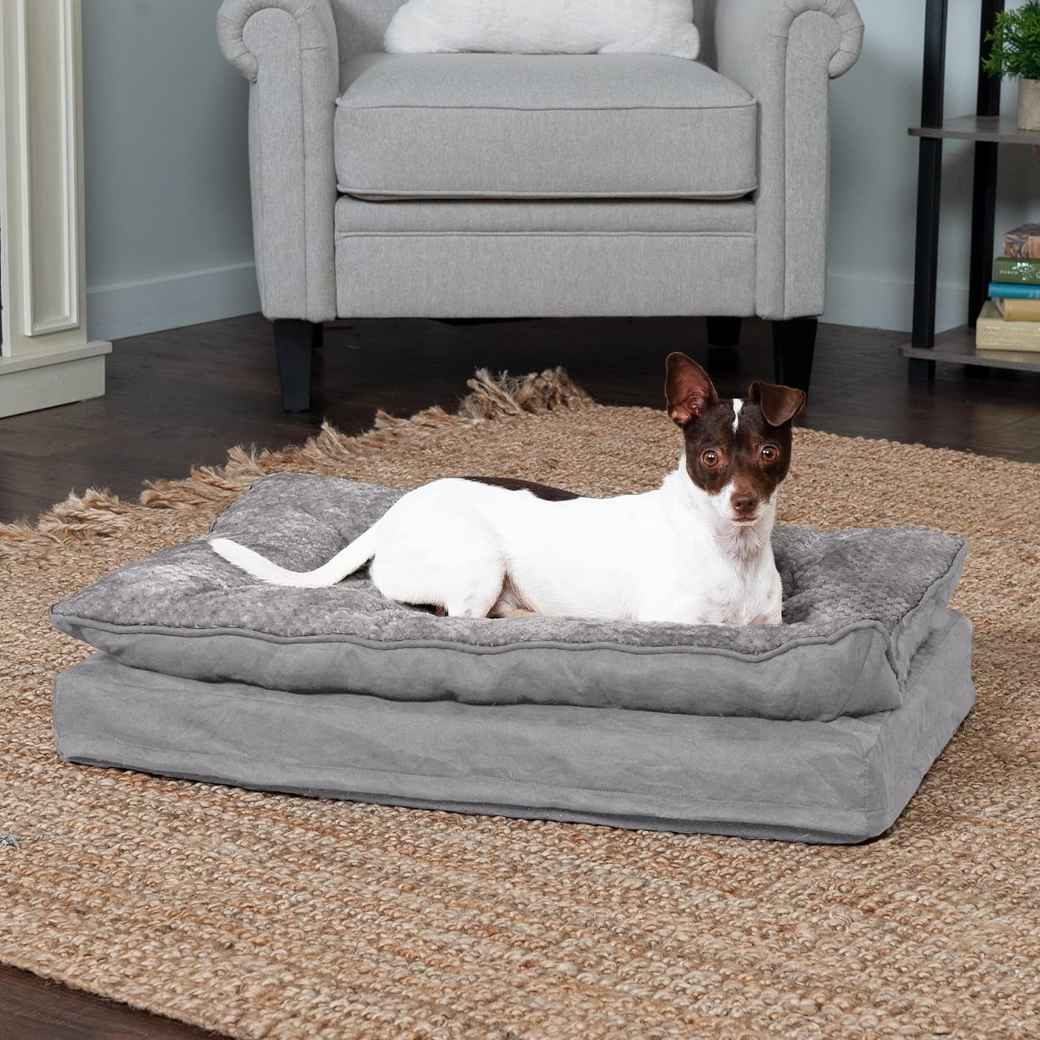 Orthopedic Dog Bed for Medium/Small Dogs W/ Pillow Cushion Top & Removable Washable Cover, for Dogs up to 35 Lbs - Minky Plush & Suede Pillow Top Mattress - Titanium Gray, Medium