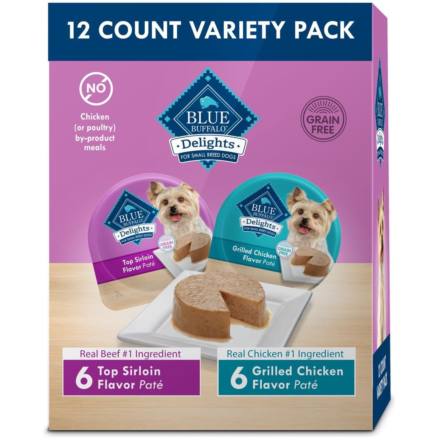 Delights Small Breed Natural Wet Dog Food Variety Pack, Top Sirloin Paté and Grilled Chicken Paté, 3.5-Oz. Cups, 12 Count