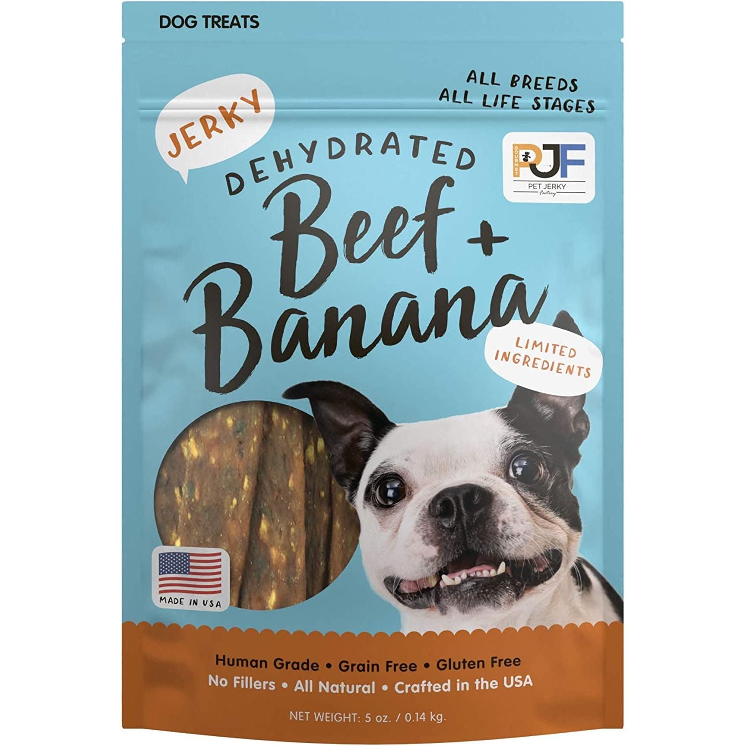 Premium Beef and Banana 5 Oz. Dog Jerky Treats | 100% Human Grade | USA Made | High Protein | Grain Free | Limited Ingredients | No Filler | BHA-BHT Free | Soft-Tender