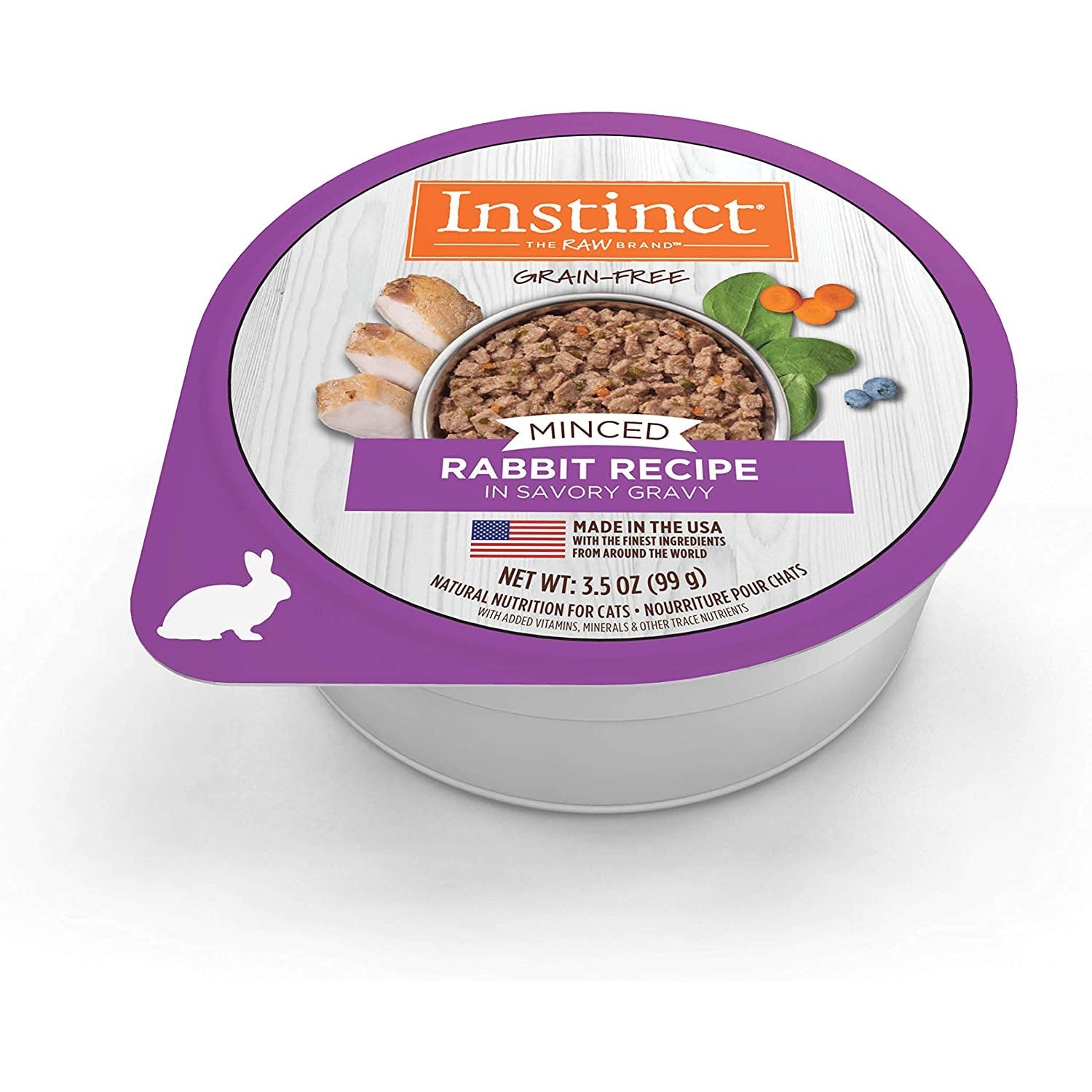 Grain Free Minced Recipe with Real Rabbit Natural Wet Cat Food, 3.5 Oz. Cups (Case of 12)