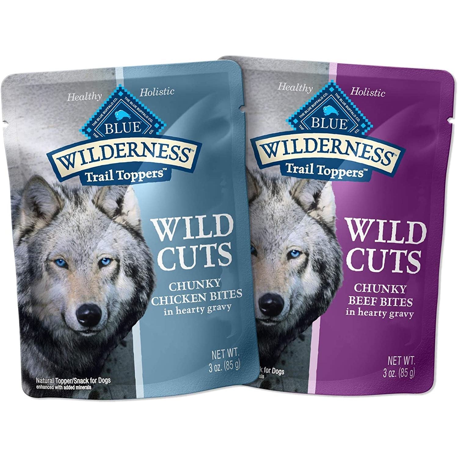 Wilderness Trail Toppers Wild Cuts High Protein, Natural Wet Dog Food, Chicken and Beef Bites, 3-Oz Pouch, (48 Count- 24 of Each Flavor)