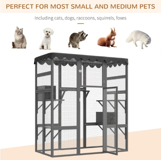 Outdoor Wooden Cat Shelter with Sleeping Box & Sun Roof