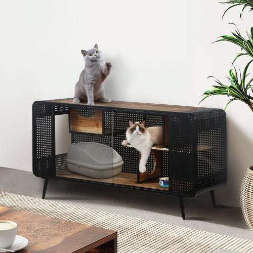 Spacious Tempered Glass Cat House - Ideal for Living Rooms & Hallways