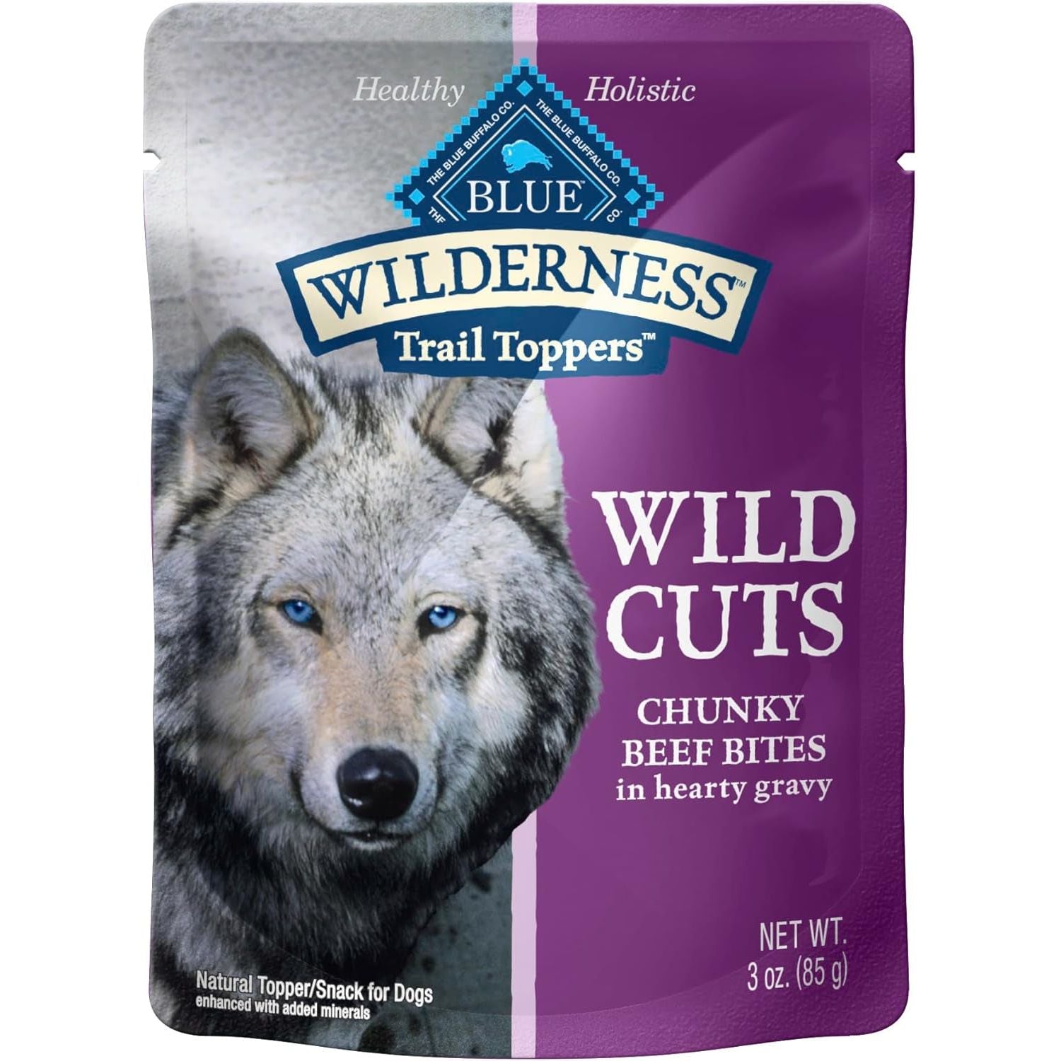 Wilderness Trail Toppers Wild Cuts Wet Dog Food, High-Protein & Grain-Free, Made with Natural Ingredients, Chunky Beef Bites in Hearty Gravy, 3-Oz. Pouches, (24 Count)