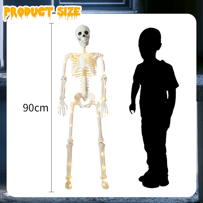 90cm Warm Light Hanging Luminous Skeleton – Stand-able Halloween Decoration for Spooky Décor