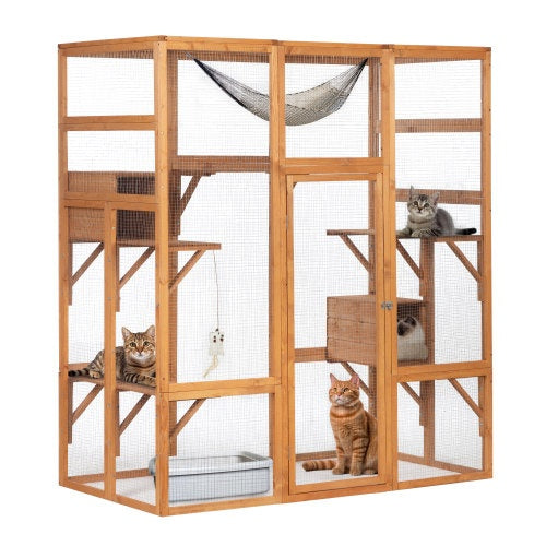 Large Outdoor Cat Enclosure with Perch, Roof, & Spacious Living Area