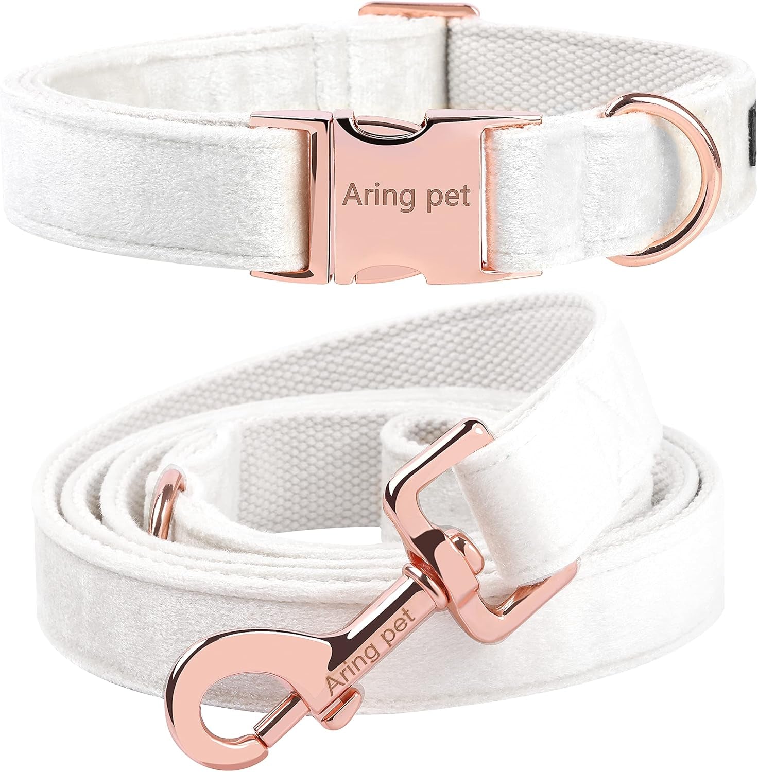 Dog Collar and Leash Set, Soft White Velvet Dog Collar and Leash, Adjustable Collars for Dogs