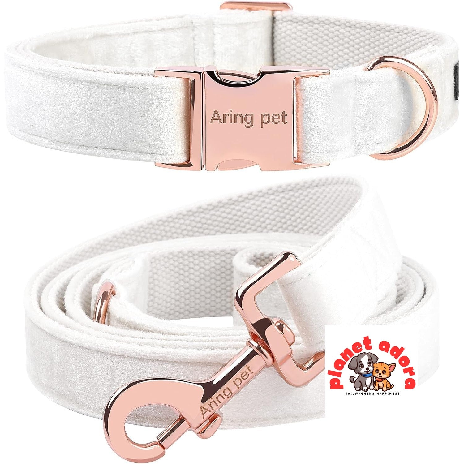 Dog Collar and Leash Set, Soft White Velvet Dog Collar and Leash, Adjustable Collars for Dogs