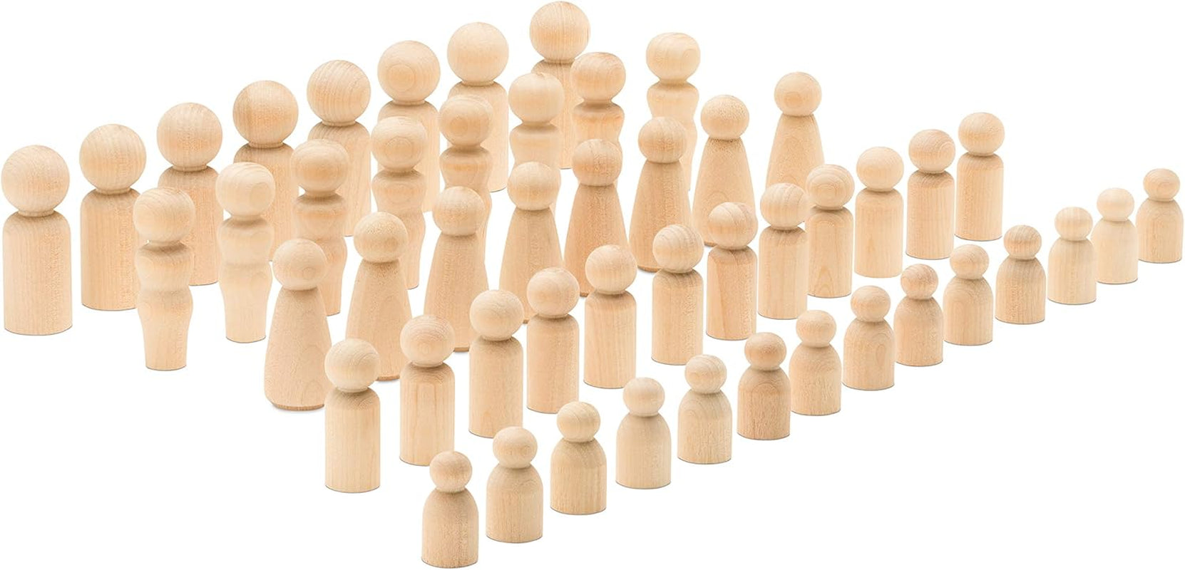 Wood Peg Doll Set, 50 Piece Wood Peg Family (Toy Peg People: Dad, Mom, Angel, Child, Baby) Unfinished for Crafts & Play