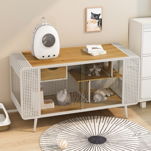 Spacious Tempered Glass Cat House - Ideal for Living Rooms & Hallways