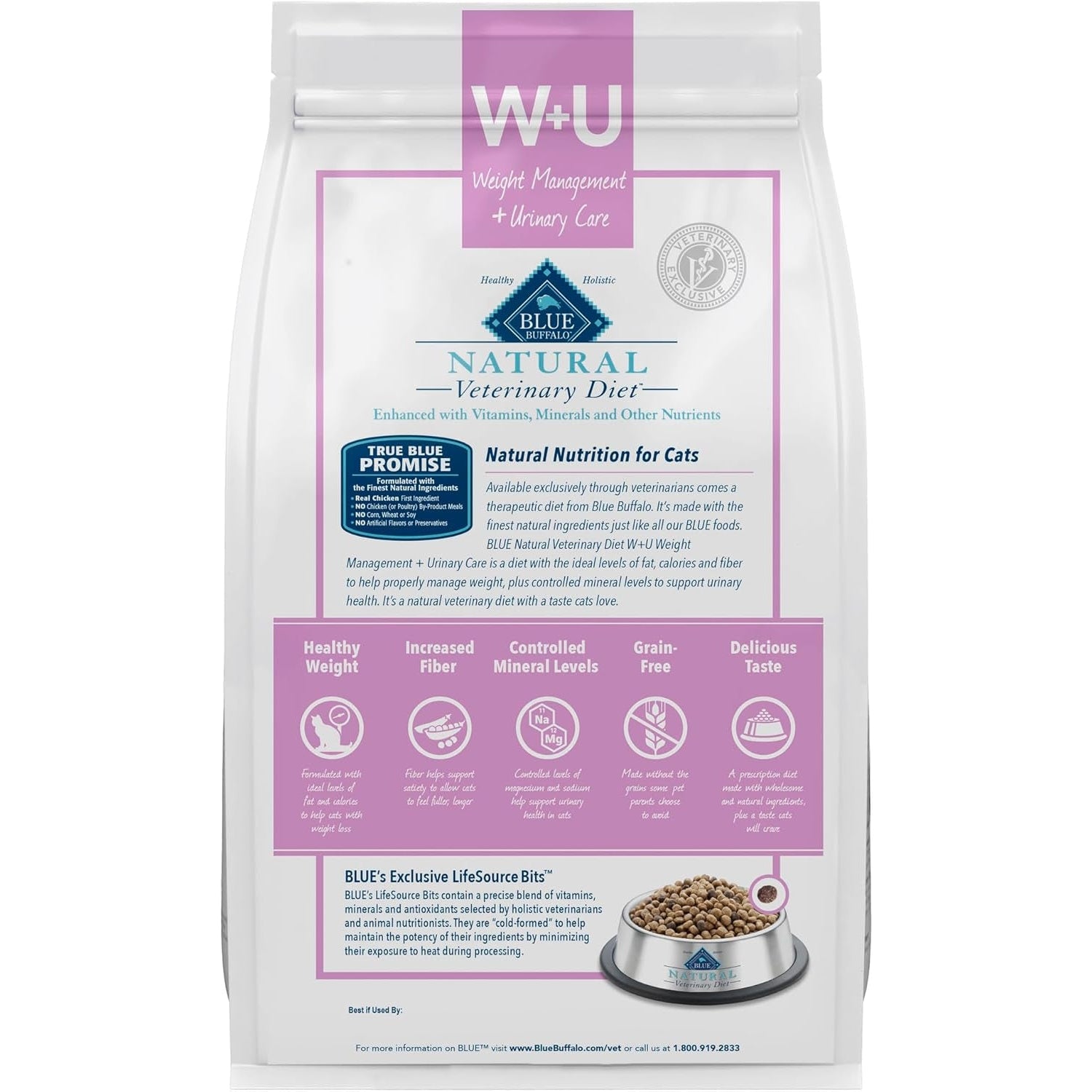 Natural Veterinary Diet W+U Weight Management + Urinary Care Dry Cat Food, Veterinarian Prescription Required, Chicken, 6.5-Lb. Bag