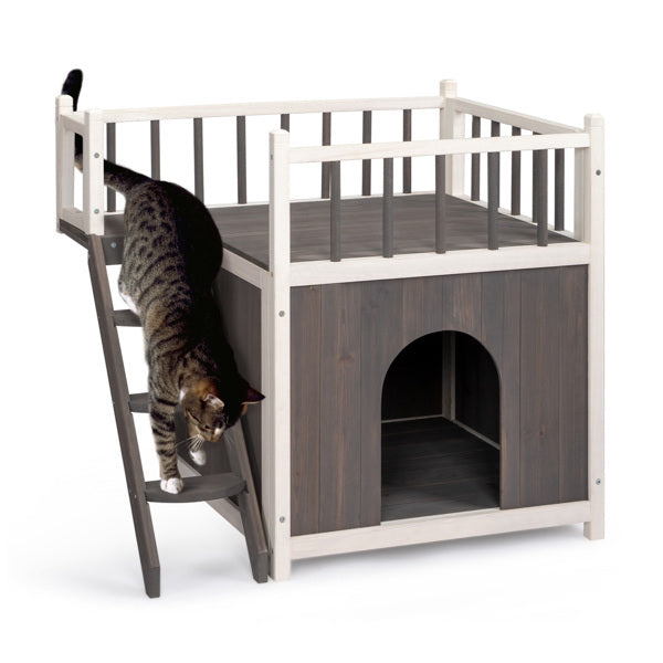 Two-Storey Wooden Cat House with Ladder - Compact & Functional