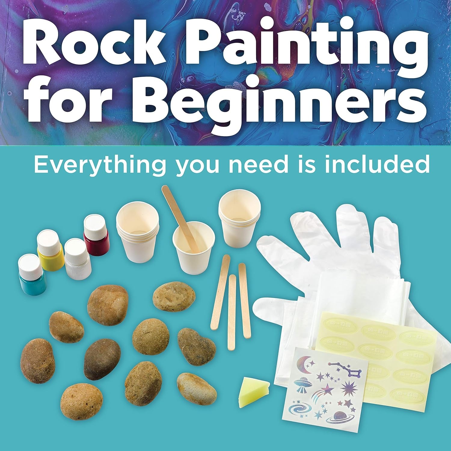 Hide and Seek Paint Pour Rock Painting Art Kit - Arts and Craft Activities for Kids, Assorted Color, 1 Count (Pack of 1)