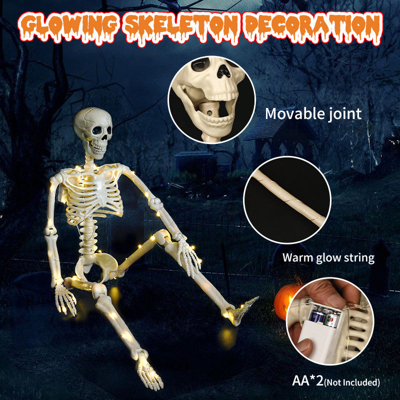 90cm Warm Light Hanging Luminous Skeleton – Stand-able Halloween Decoration for Spooky Décor