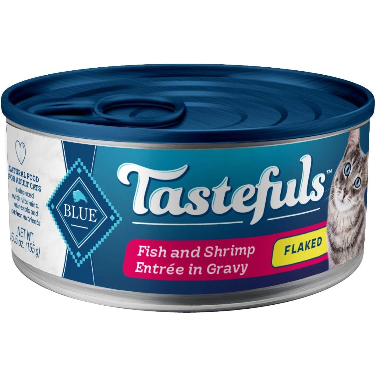 Tastefuls Flaked Wet Cat Food, Made with Natural Ingredients | Fish and Shrimp Entrée in Gravy, 5.5-Oz. Cans (24 Count)