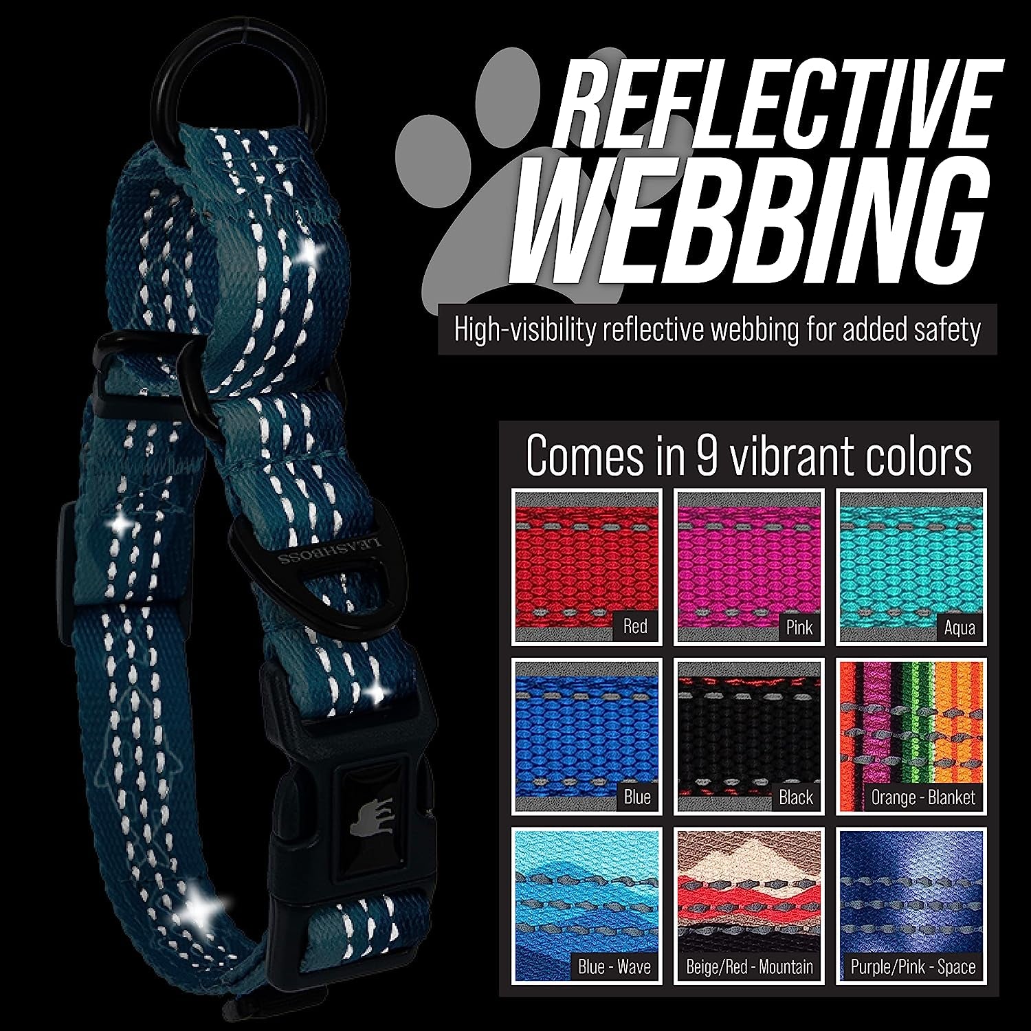 Martingale Collar for Dogs | Reflective Nylon Dog Collar for Large Dogs, Medium and Small Dogs | No Pull Pet Training Collar | Quick Release Buckle, Adjustable Pet Collar