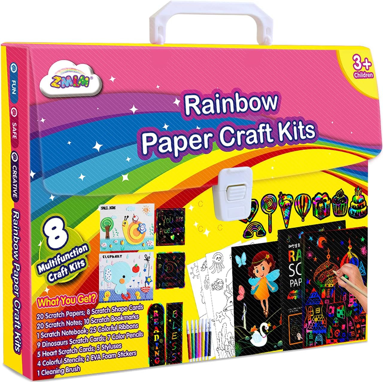 Girls Art Craft Kit: Rainbow Scratch Paper Magic Art Note DIY Party Craft Project Supply Toddler Drawing Activity Kid Travel Toy 3-12 Year Old Birthday Holiday