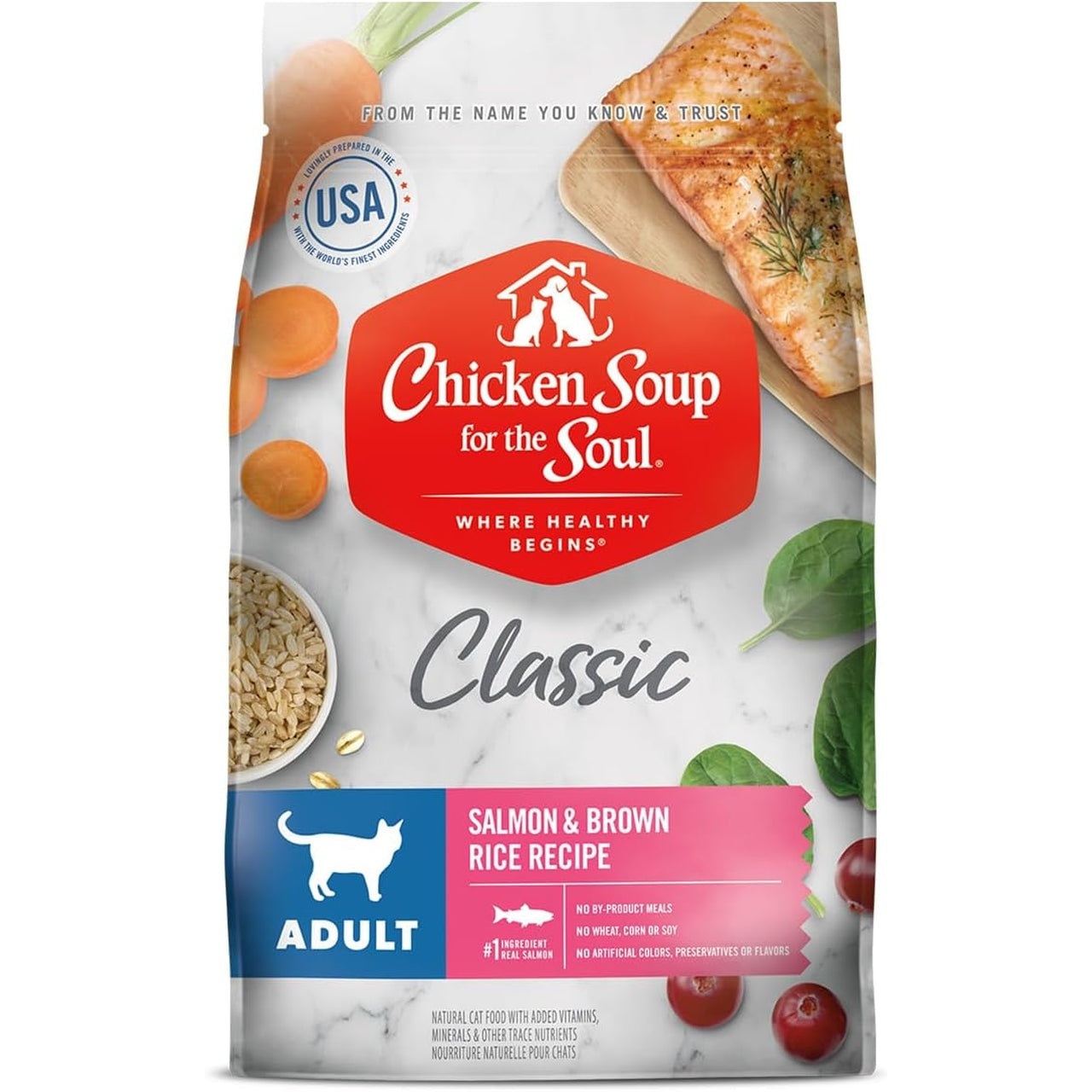 Pet Food Classic Dry Adult Cat Food, Salmon & Brown Rice Recipe, 13.5 Pound Bag, Soy, Corn & Wheat Free, No Artificial Flavors or Preservatives