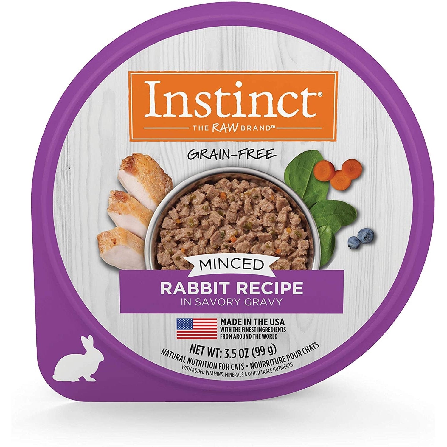 Grain Free Minced Recipe with Real Rabbit Natural Wet Cat Food, 3.5 Oz. Cups (Case of 12)