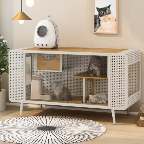 Spacious Tempered Glass Cat House - Ideal for Living Rooms & Hallways