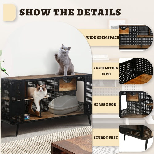 Spacious Tempered Glass Cat House - Ideal for Living Rooms & Hallways