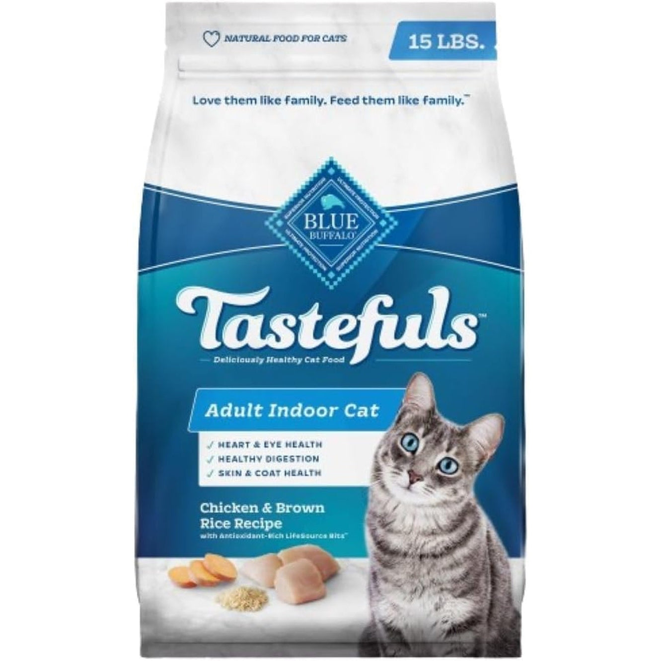 Tastefuls Natural Dry Food for Adult Indoor Cats, Chicken & Brown Rice Recipe, 15-Lb. Bag