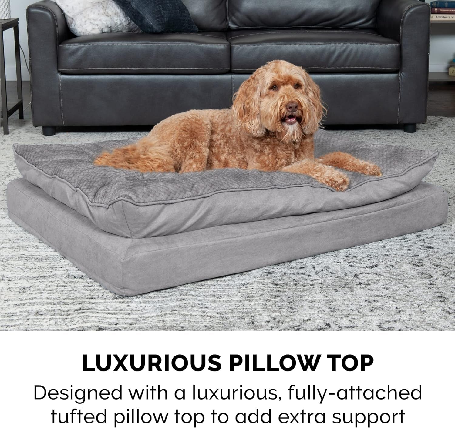 Orthopedic Dog Bed for Medium/Small Dogs W/ Pillow Cushion Top & Removable Washable Cover, for Dogs up to 35 Lbs - Minky Plush & Suede Pillow Top Mattress - Titanium Gray, Medium