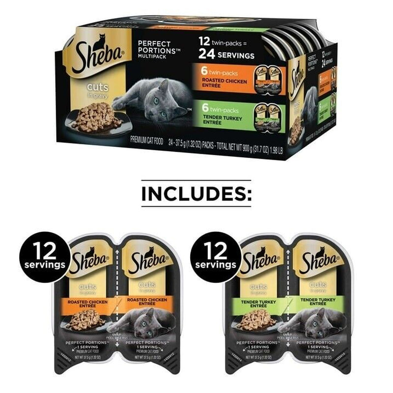 Sheba Perfect Portions Cuts Wet Cat Food Variety Pack, 1.32 Oz (24 Pack)