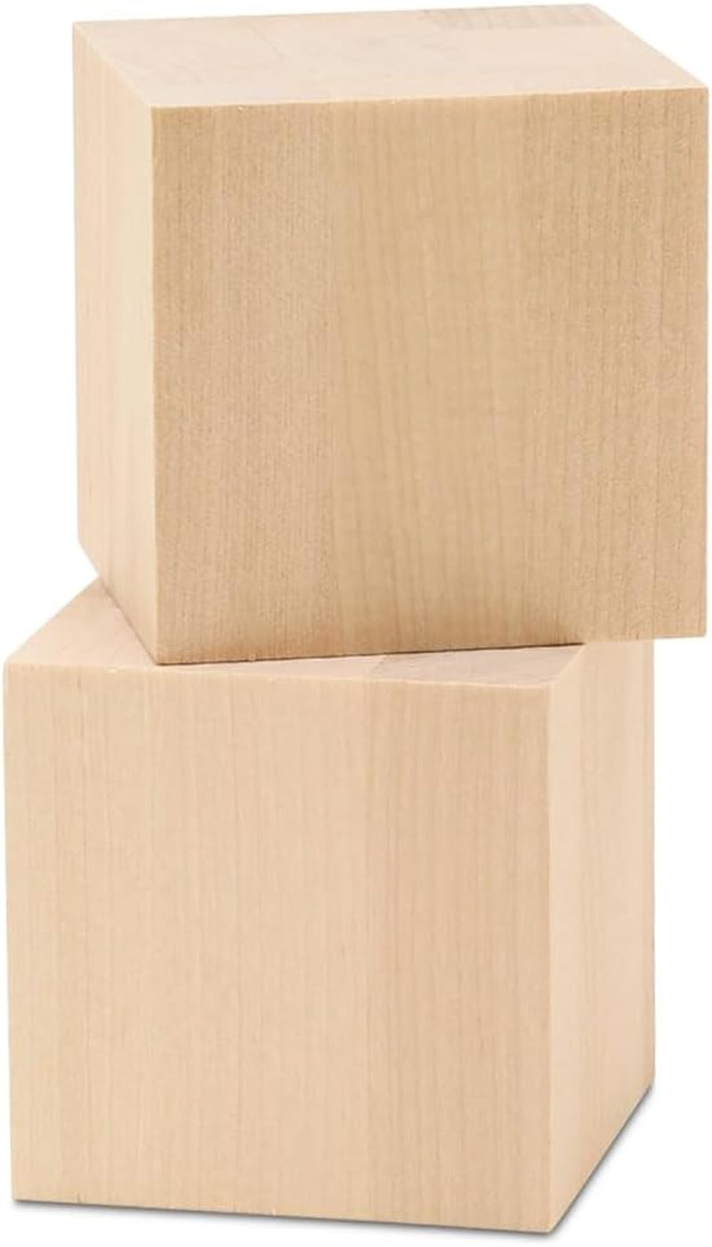 DIY Wooden Cubes 2-1/2-Inch, Pack of 2 Large Wooden Blocks, Unfinished Wood Blocks for Crafts, STEM, Dice, and Building Blocks for Stacking, by