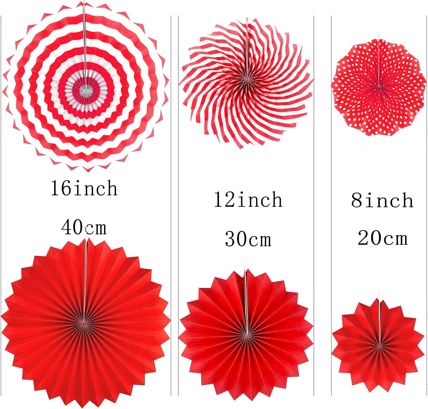 Red Party Hanging Paper Fans Decorations - Wedding Bachelorette Party Barbecue Birthday Party Holidays Picnic Circus Carnival New Years Valentines Day Party Photo Booth Backdrops Decorations, 12Pc