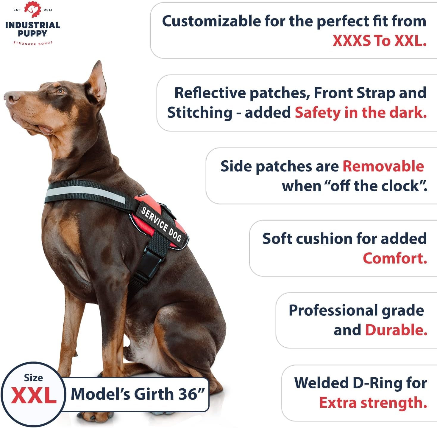 Service Dog Vest with Hook and Loop Straps and Handle - Harness Is Available in 8 Sizes from XXXS to XXL - Service Dog Harness Features Reflective Patch and Comfortable Mesh Design (Black, XXL)