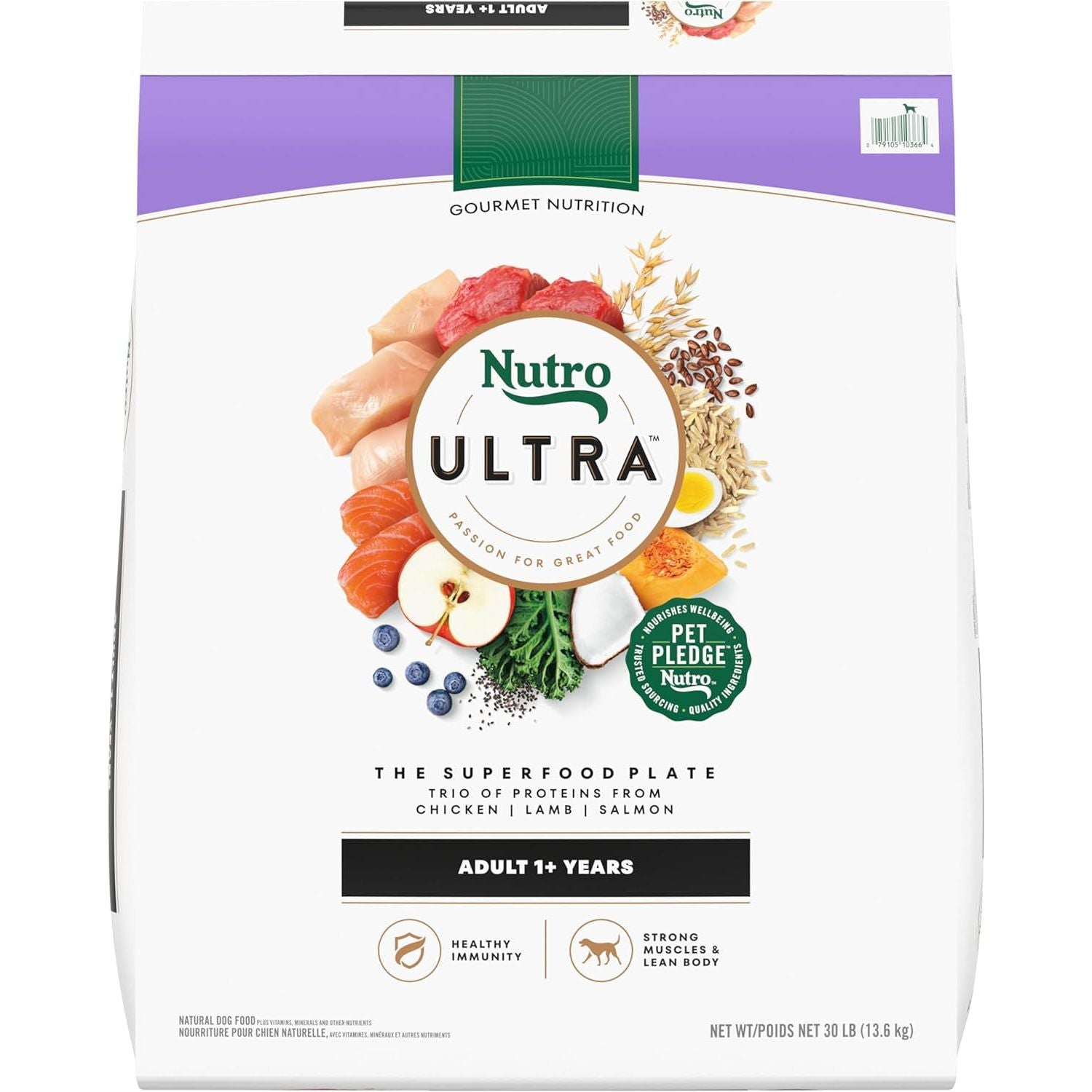 Ultra Adult Dry Dog Food with a Trio of Proteins from Chicken, Lamb and Salmon, 30 Lb. Bag