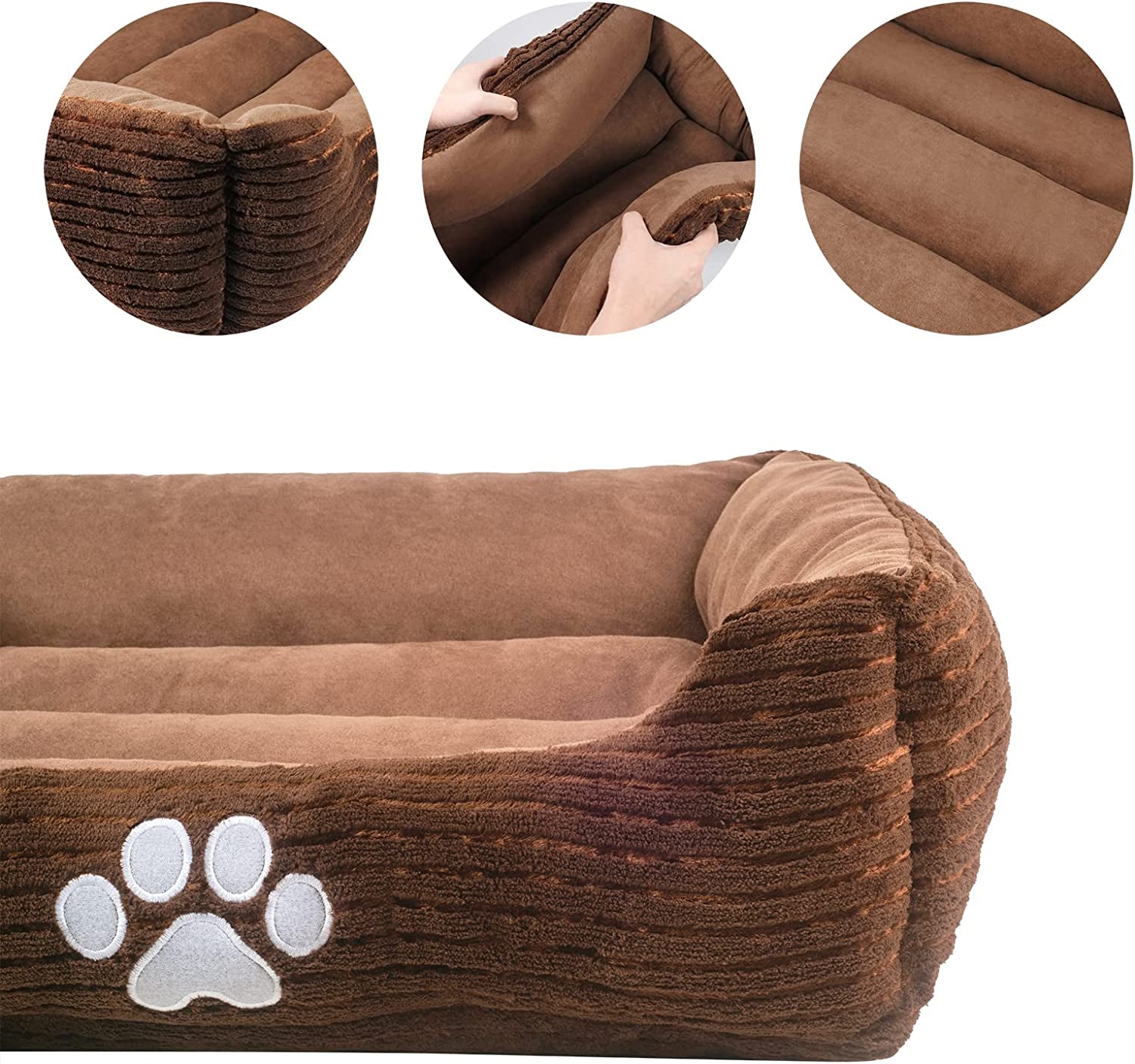 HCT REC-005 Reversible Rectangle Pet Bed with Dog Paw Printing, Coffee, by , 25 by 21 Inches