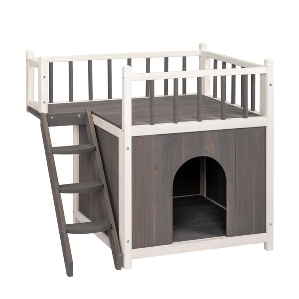 Two-Storey Wooden Cat House with Ladder - Compact & Functional