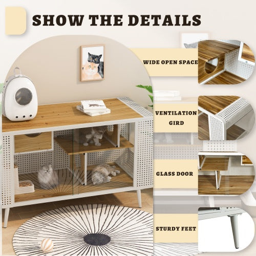 Spacious Tempered Glass Cat House - Ideal for Living Rooms & Hallways