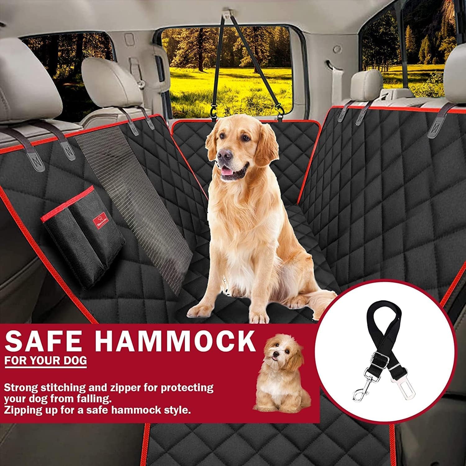 Dog Car Seat Cover for Back Seat, X-Large Dog Seat Cover for Cars, 100% Waterproof Back Seat Covers for Dogs, Pet Car Seat Cover Protector, Dog Hammock for Car/Suvs, Red (60''W X 64''L)