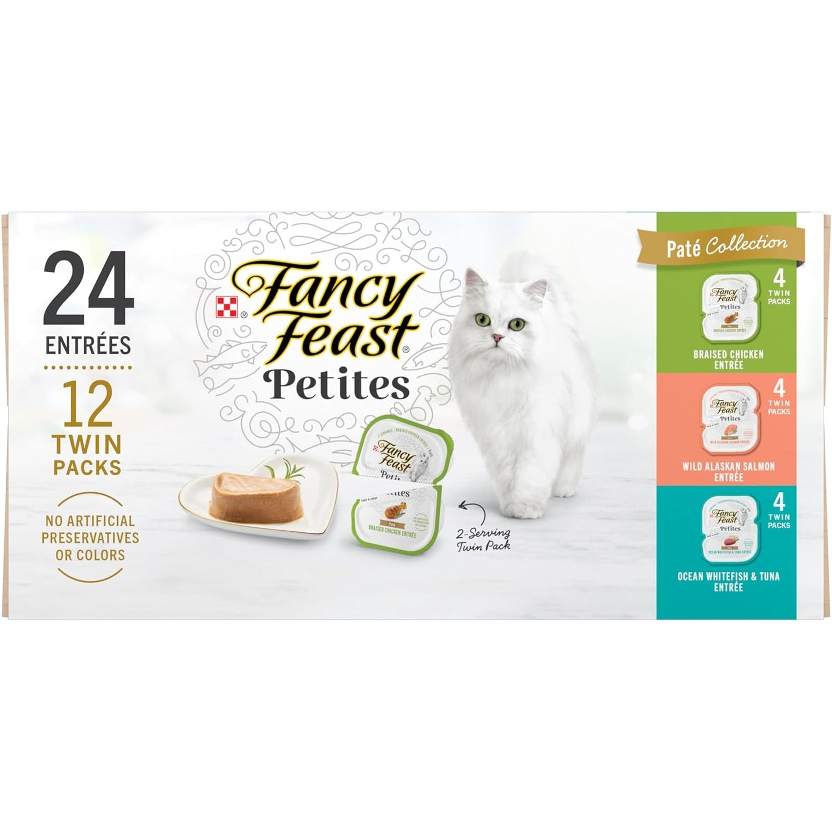 Fancy Feast Gourmet Wet Cat Food Variety Pack, Petites Pate Collection, Break-Apart Tubs, 24 Servings - (Pack of 12) 2.8 Oz. Tubs