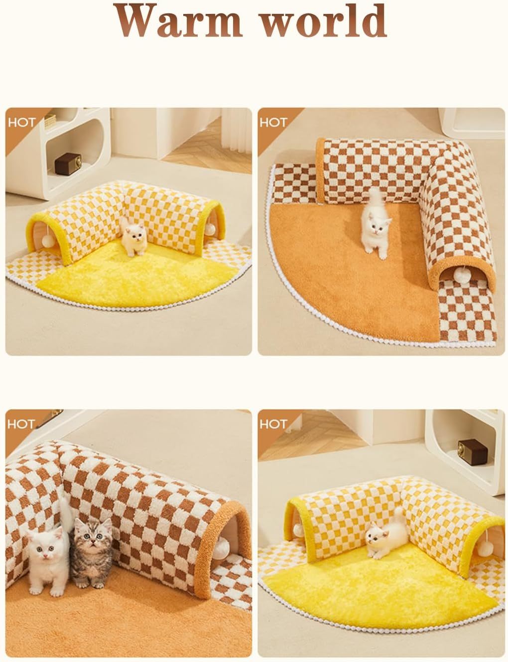 Plush Plaid Cat Tunnel Bed – Central Mat for Indoor Cats