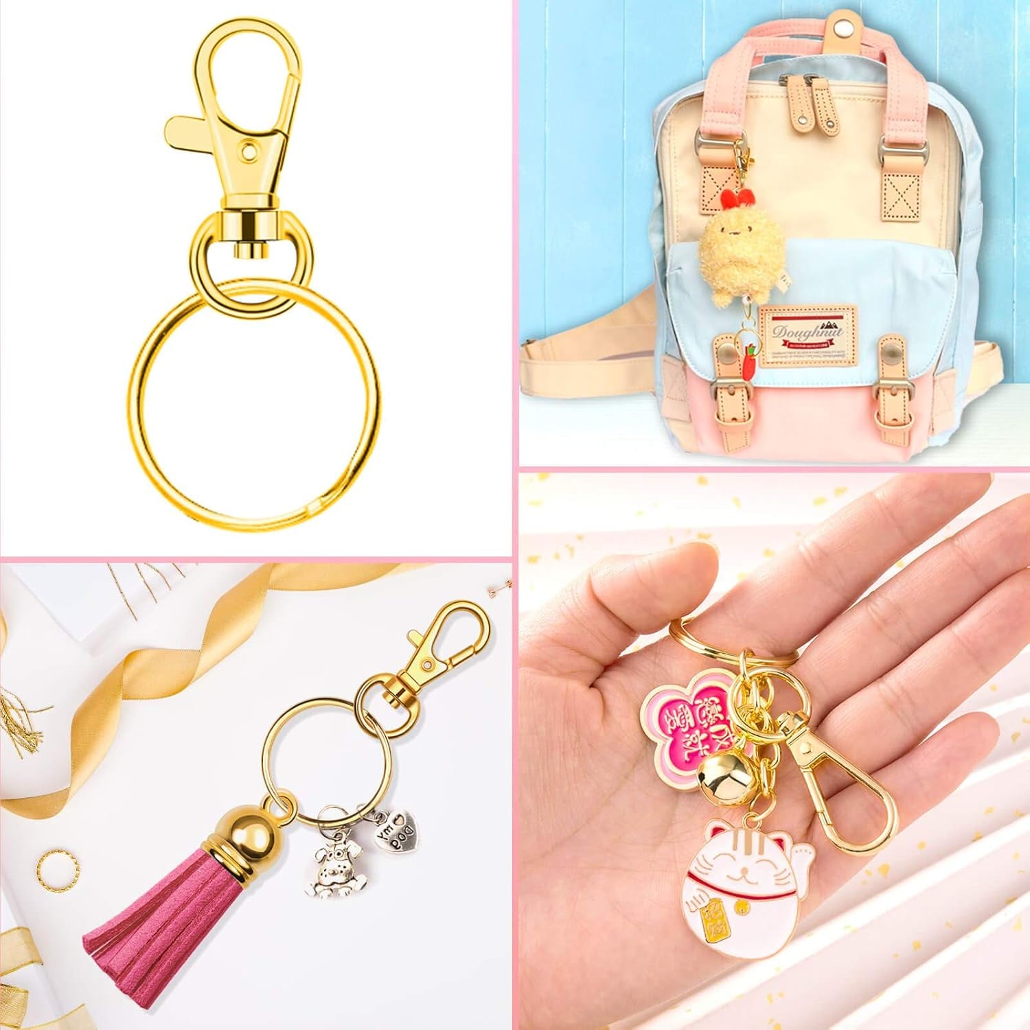 Gold Keychain Rings for Craft,  100Pcs Keychain Hardware Kit Includes 50Pcs Key Chain Hooks and 50Pcs Key Rings, Bulk Keychain Making Supplies for Resin Craft, Acrylic Blanks