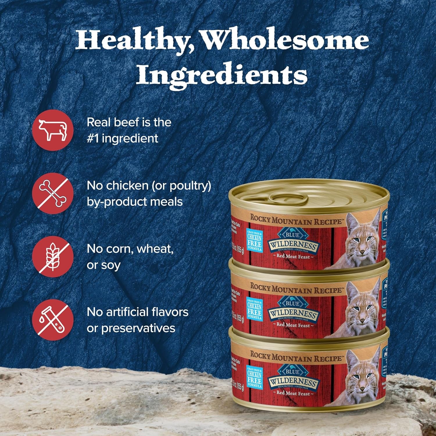 Wilderness Rocky Mountain Recipe Adult Wet Cat Food Paté, Chicken-Free & Grain-Free Recipe, Made with Natural Ingredients, Red Meat Feast, 5.5-Oz. Cans (24 Count)