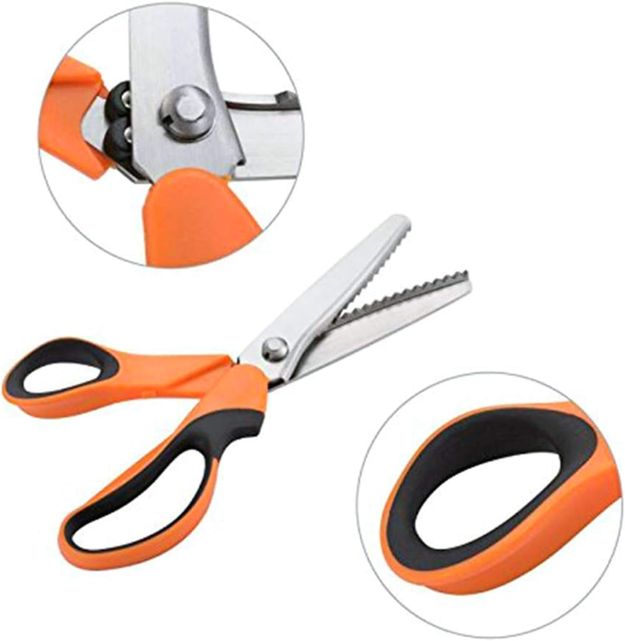 Stainless Steel Pinking Shears Comfort Grip Handled Professional Fabric Crafts Dressmaking Zig Zag Cut Scissors Sewing Scissors (Serrated, Orange)