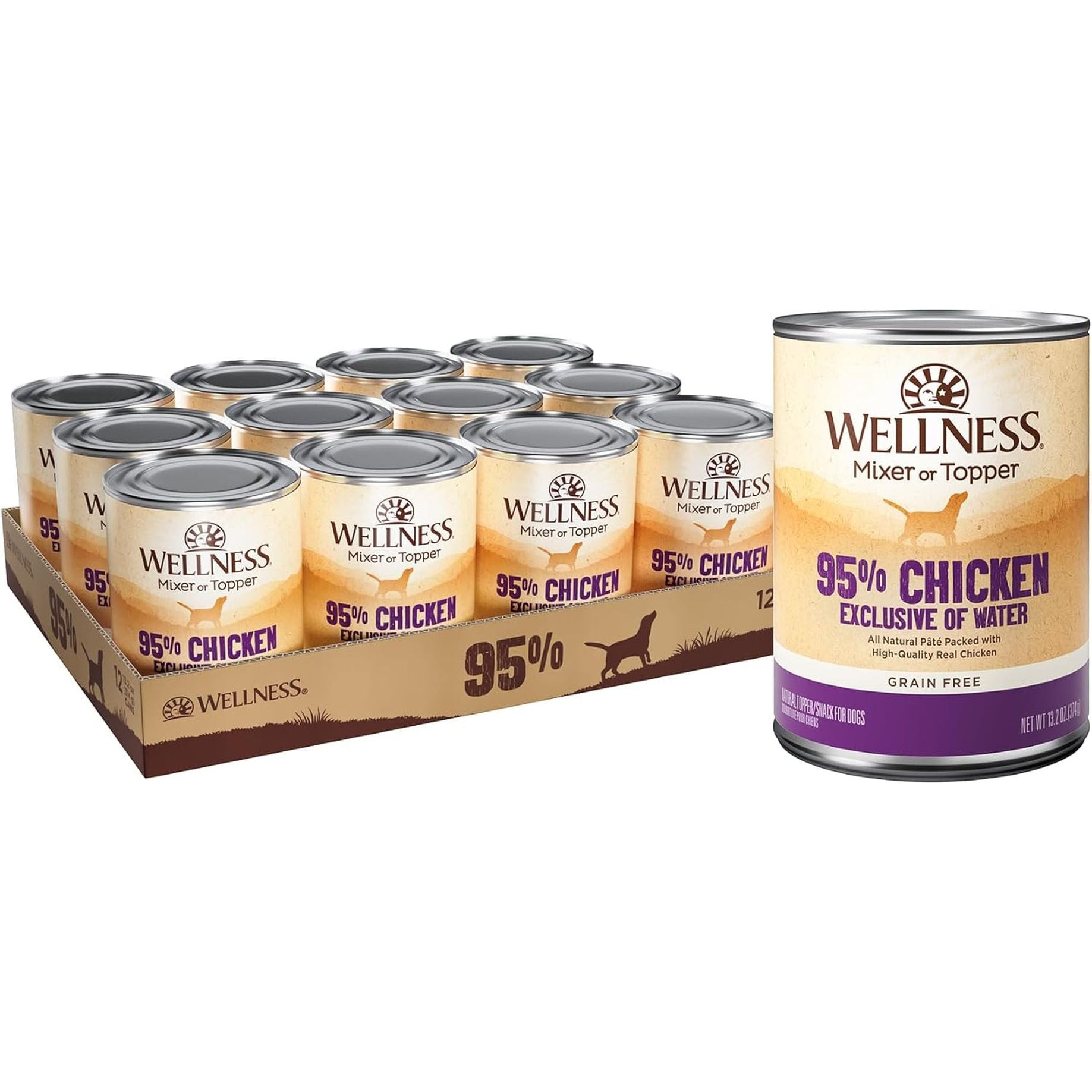 Natural Pet Food 95% Chicken Natural Wet Grain Free Canned Dog Food, 13.2-Ounce Can (Pack of 12)